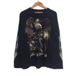 Vintage Rock Eagle "Feel the Thunder" Eagle Motorcycle Black Longsleeved T-Shirt